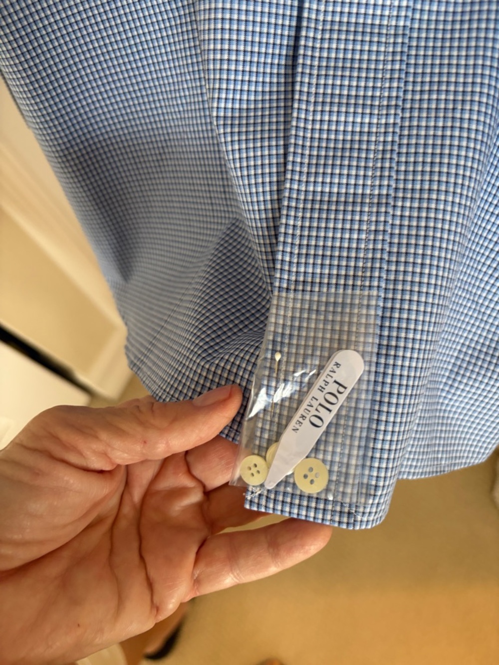 NWT Polo by Ralph Lauren men's Blue Micro-Check 17 1/2 Dress Shirt - Picture 8 of 10